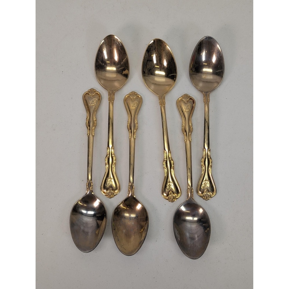 Personally Yours Gold Plated Spoons Set Of 6 Stainless Flatware‎ Ornate Scroll